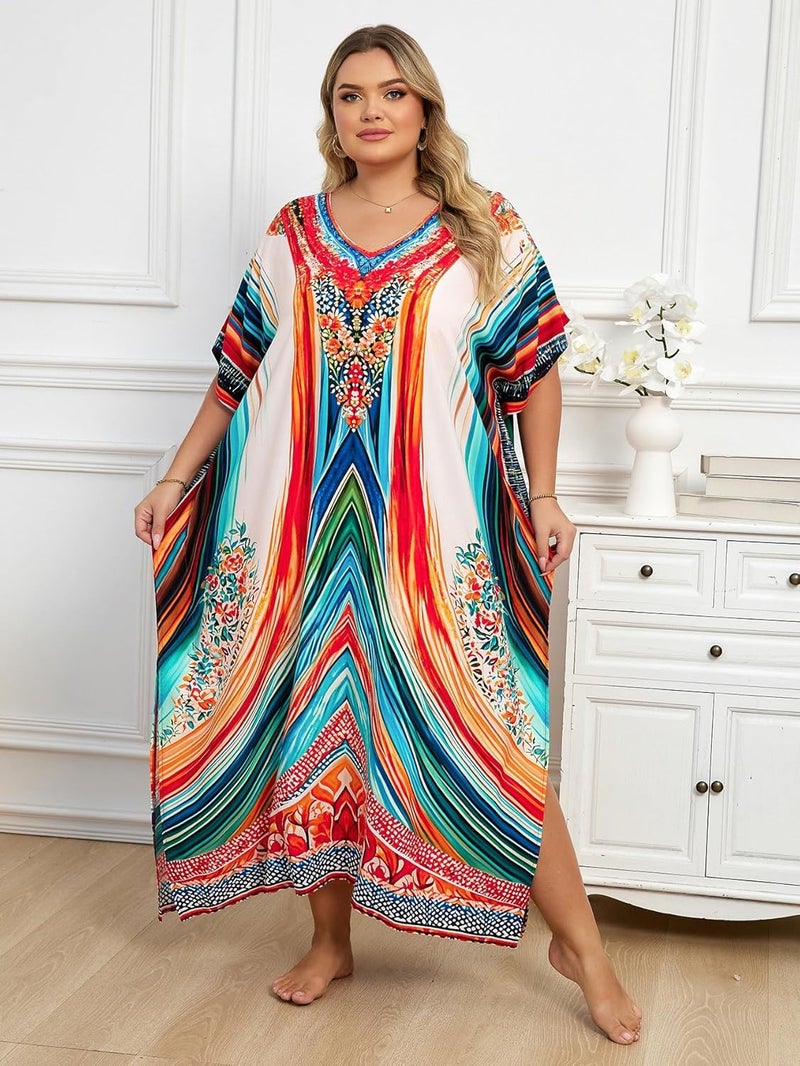 IMAGEKOPE Kaftan Dresses for Women Plus Size Bathing Suit Cover up Caftan Maxi Beach Dresses - Image 5